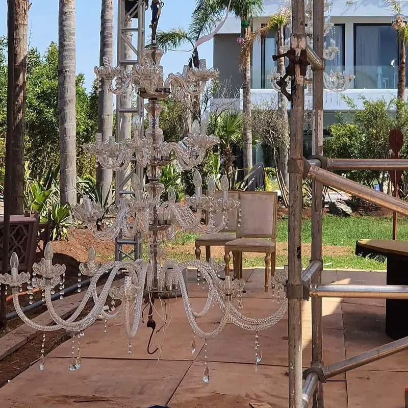Installing a crystal chandelier in the garden