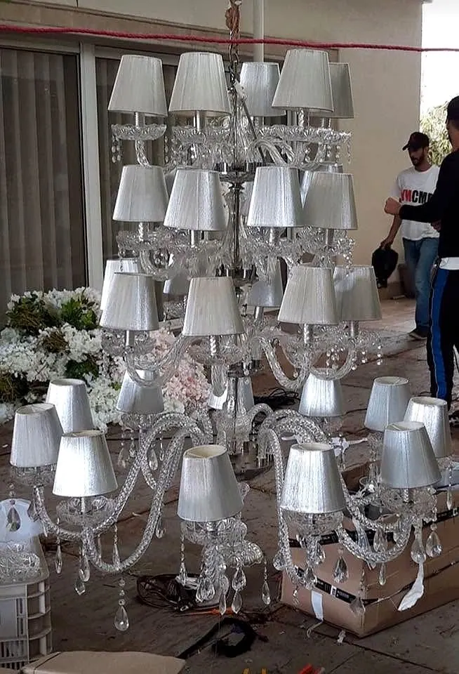 Chandeliers being assembled